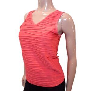 3/$20 REITMANS Pintucked Sleeveless Top Vneck Coral Tank Wide Shoulder Textured